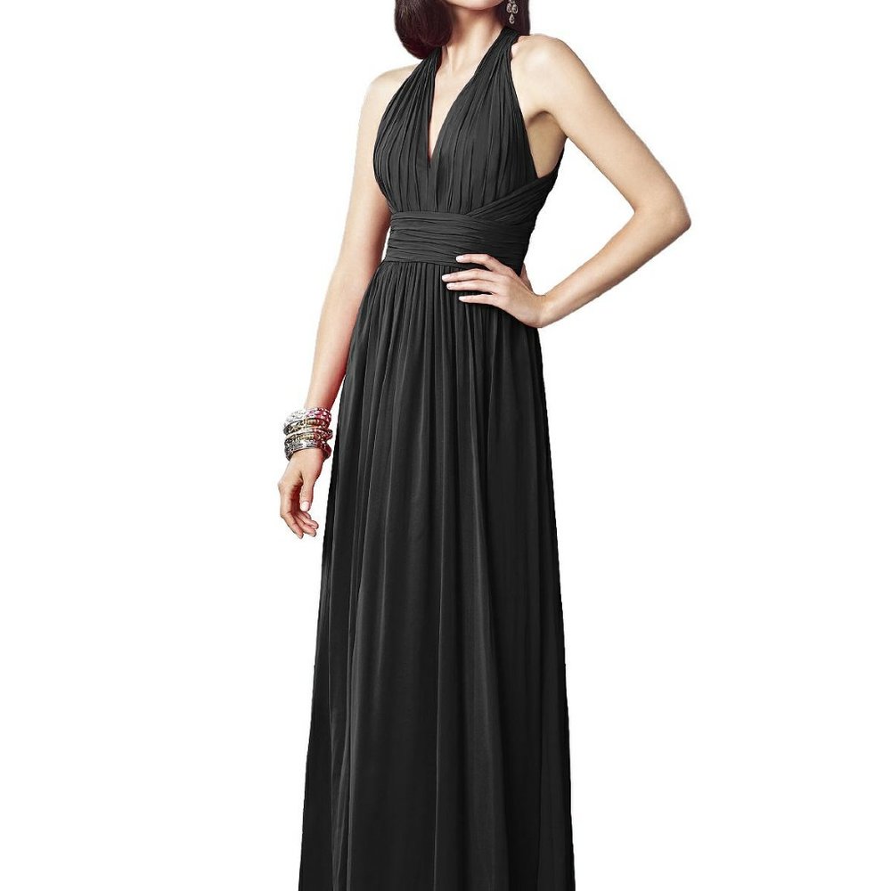 Dessy 2908......Full Length, V neck, Chiffon Dress.....Black.....Size 4...NWT